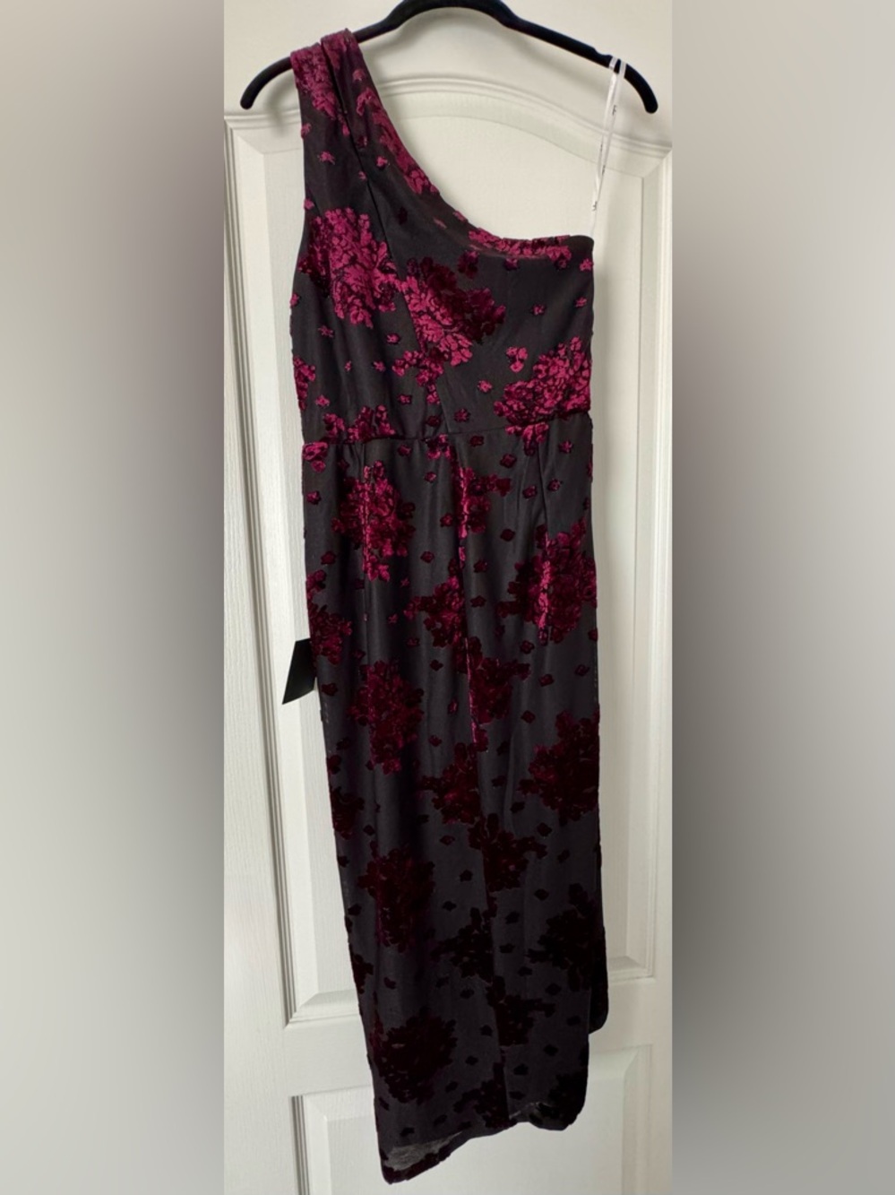 One-Shoulder Black Floral Burnout Midi Dress - NWT - Picture 6 of 9